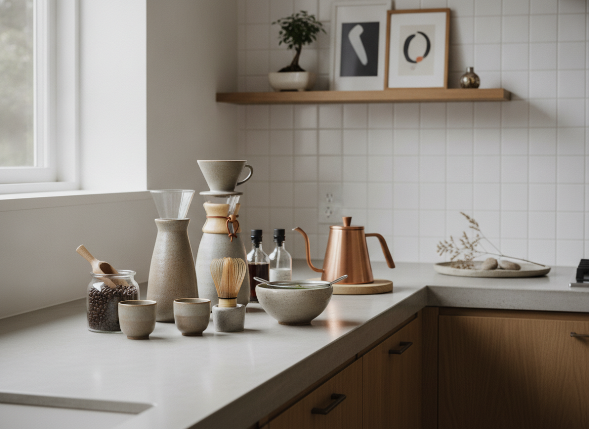 Zo richt je een stijlvol koffie- of matchastation op je aanrecht